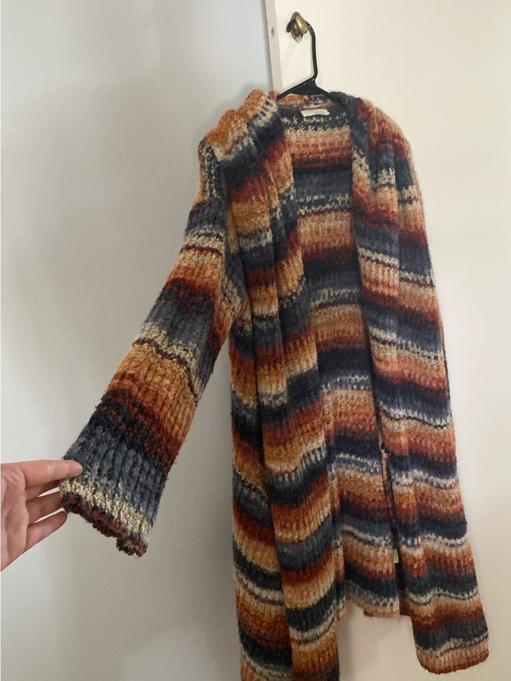 Cozy Striped Open-Front Cardigan Sweater - Multi Rust/Blue